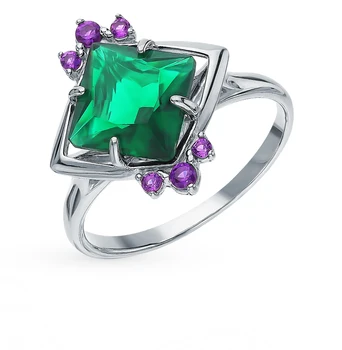 

Silver ring with cubic zirconia and Emerald sunlight sample 925