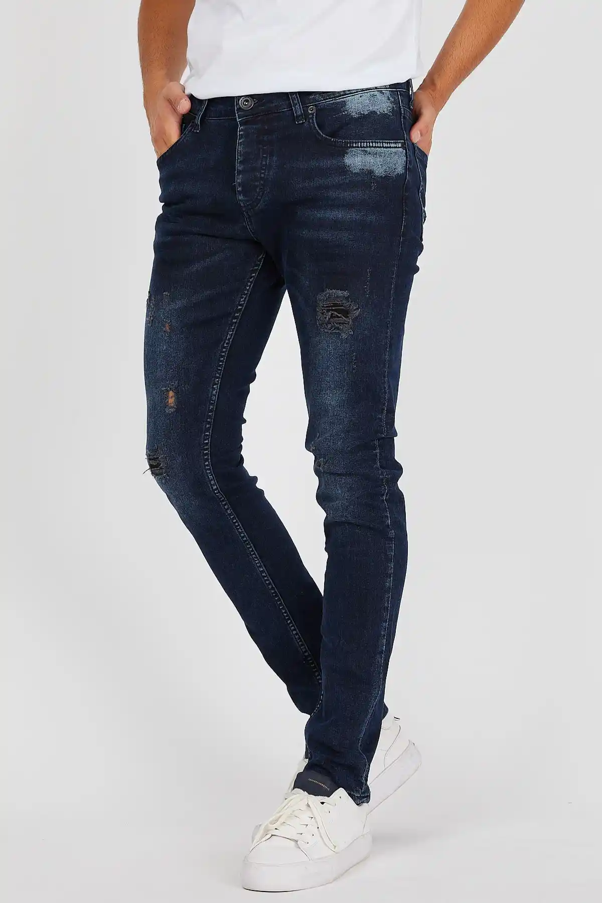 Denim Republic Men S Navy Blue Ripped Jeans Mens Hole Denim Pants Casual Summer Autumn Male Trousers Jeans Aliexpress