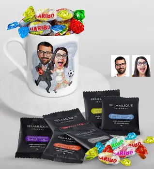 

Personalized Valentine Caricature Of Turkish Coffee Cup Selamlique Mixed Turkish Coffee house And Haribo Candy Gift Seti-15