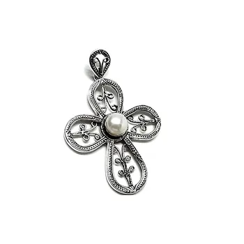 

Cross 925 sterling silver m 50mm. Pearl Button [AA8133]