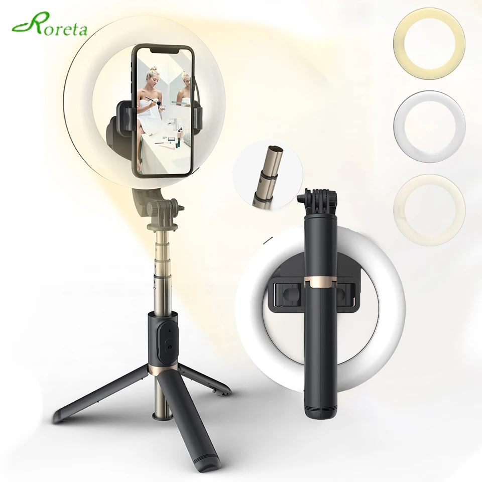 Roreta Wireless Selfie Tripod Monopod With big LED Ring Photography Light Remote shutter For Youtube Video Live Hot