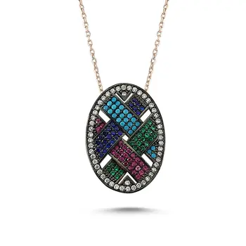 

Angemiel 925 Sterling Silver Mixed Color Zircon Stone Necklace-Rose Gold Plated