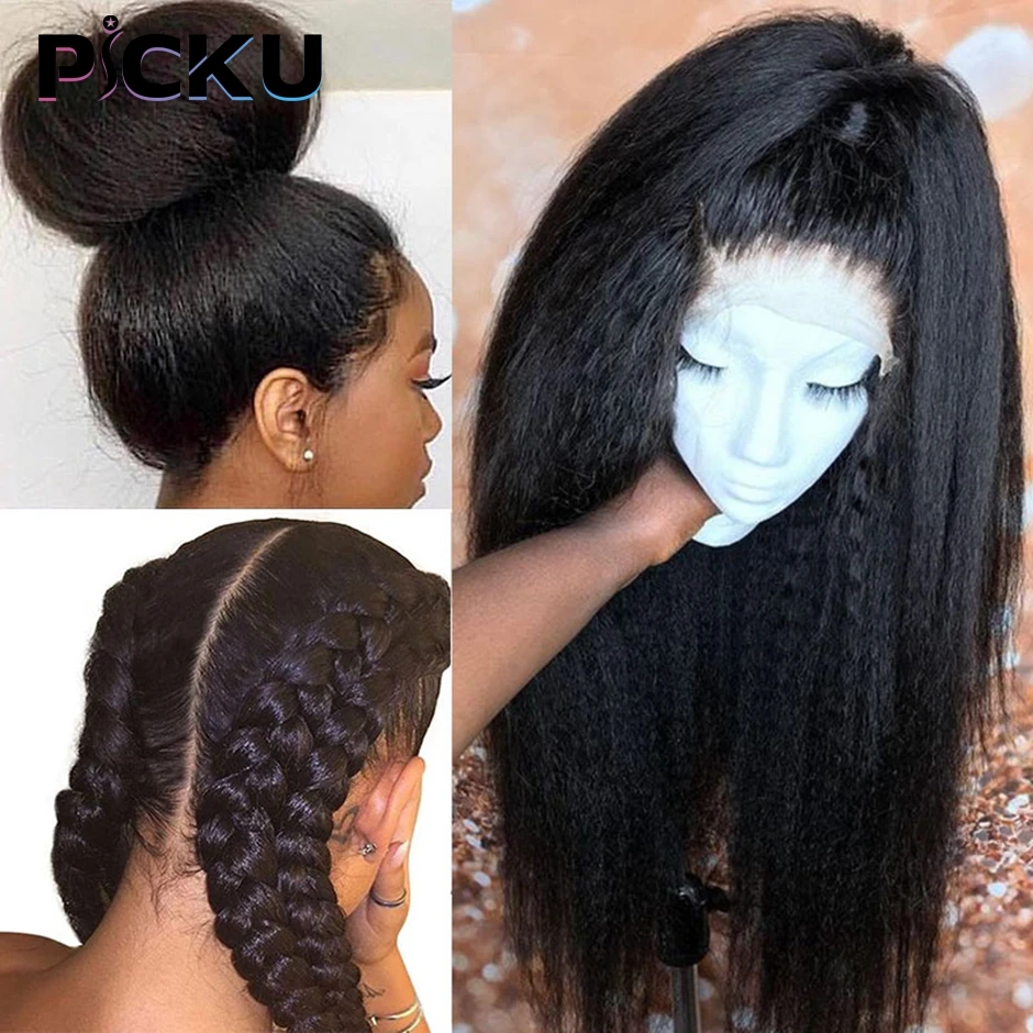 SUPER DEALS! PICKU 4x4 Lace Closure Human Hair Wigs Brazilian Kinky Straight 13x4 Lace Front Wigs for Women Preplucked Full Yaki Straight Wig