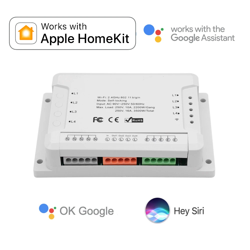 4CH Relay Smart Home For Apple HomeKit WiFi Switch Siri Google Assistant Voice Wireless Domotic Automation Din Rail Socket Light |