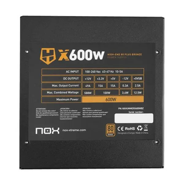 Игровой блок питания NOX NXHUMMERX600WBZ 600W