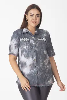 

Sans Textile Women 'S Gray Stone İşli Backpack Detailed Snap-Button Tencel Bluz 65 N12210