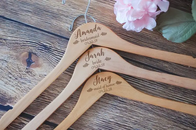Bridesmaid Dress Hangers, Personalized Dress Hanger, Wedding Dress Hanger, Bridal Party Hangers, Wooden Hangers, Personalized Br