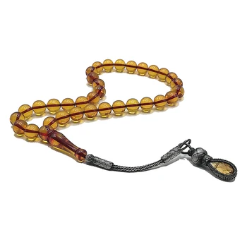 

Tightening Amber Tasbeeh 1000 Sterling Silver Kazaz Tassel Turkish Design Tasbih High Quality Misbaha Resin Amber Rosary
