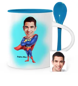 

Personalized Superman Cartoon Blue Spoon Mug Cup-1