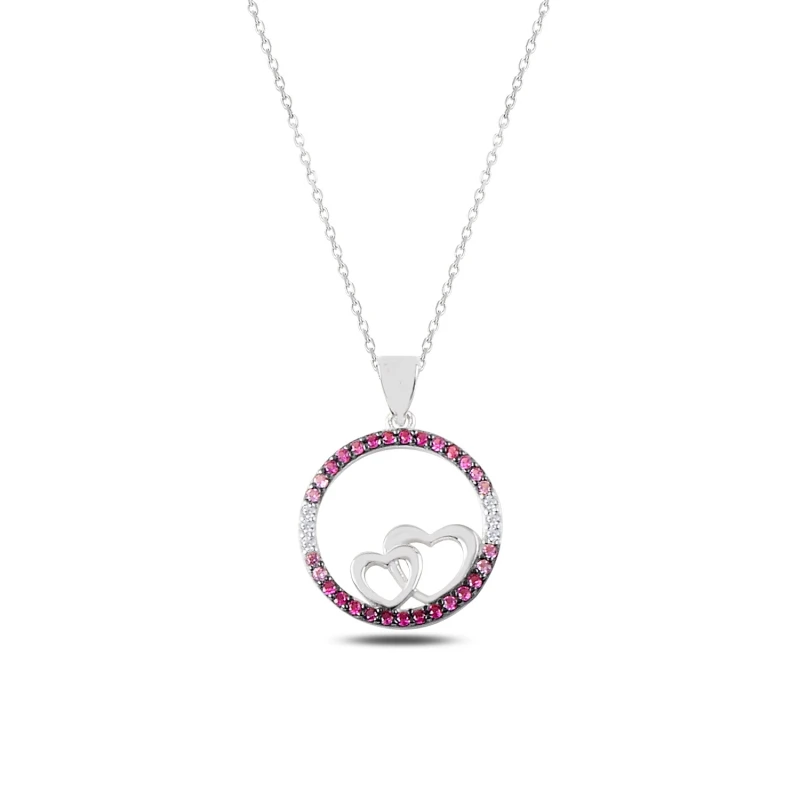 

Silver 925 Sterling Pink Grayscale Nano Cubic Zirconia Heart Necklace