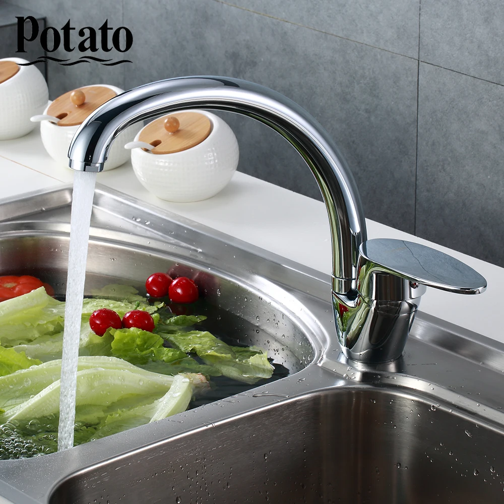 

Potato Zinc Alloy Sink Faucet 360 Degree Rotation Hot and Cold Water Mix Tap Kitchen Faucet with Single Handle Single Hole p5902
