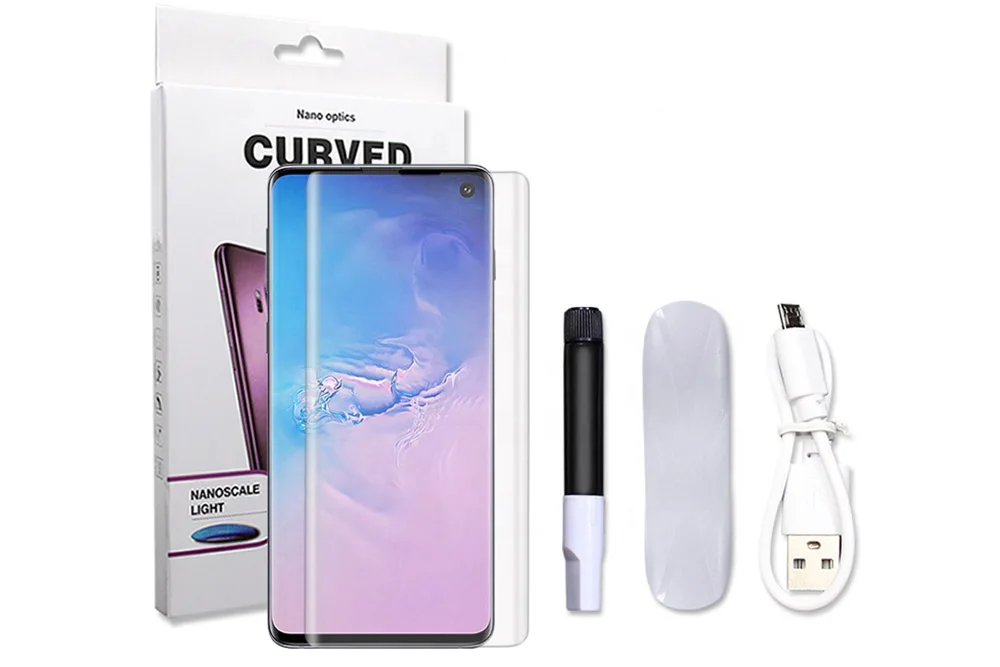 Противоударное стекло + UV клей изогнутое Samsung Galaxy S10e SM-G970F прозрачный | Мобильные