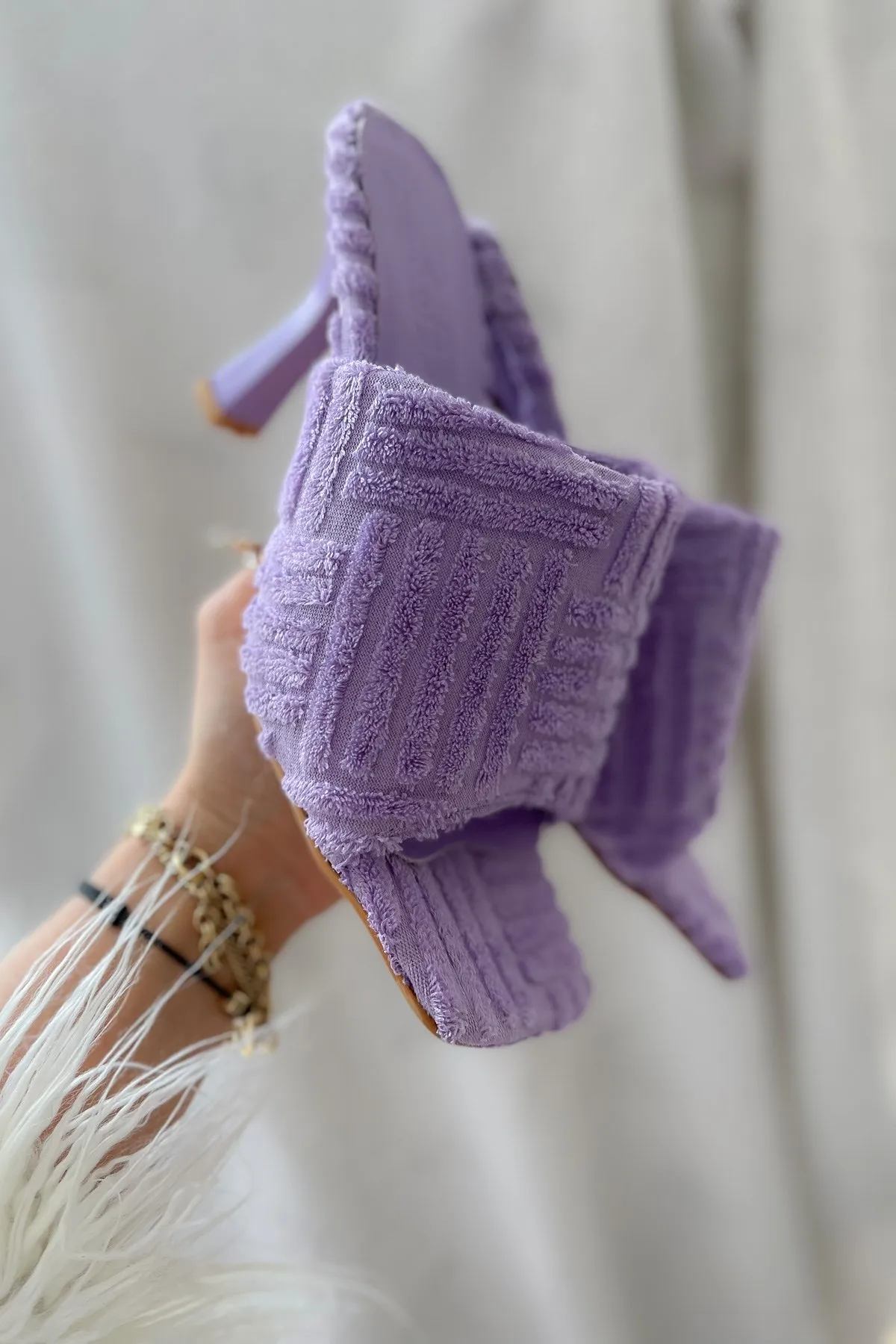 

Woman Shoes Summer New Plush Upper High Heel Slippers Women Fashion Square Toe Thin Heels Everyday Office Sandals New 2022