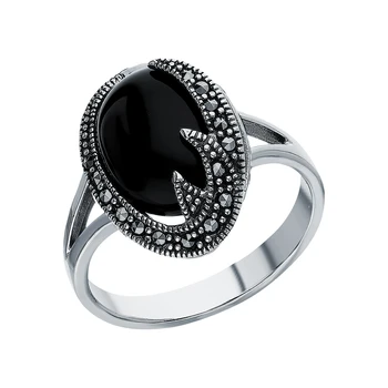 

Silver ring with marcasites and Onyx sunlight sample 925