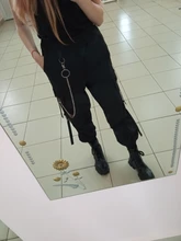 Pantalones Cargo informales para mujer, pantalón holgado de cintura alta, color negro, estilo coreano, con cinta, envío directo