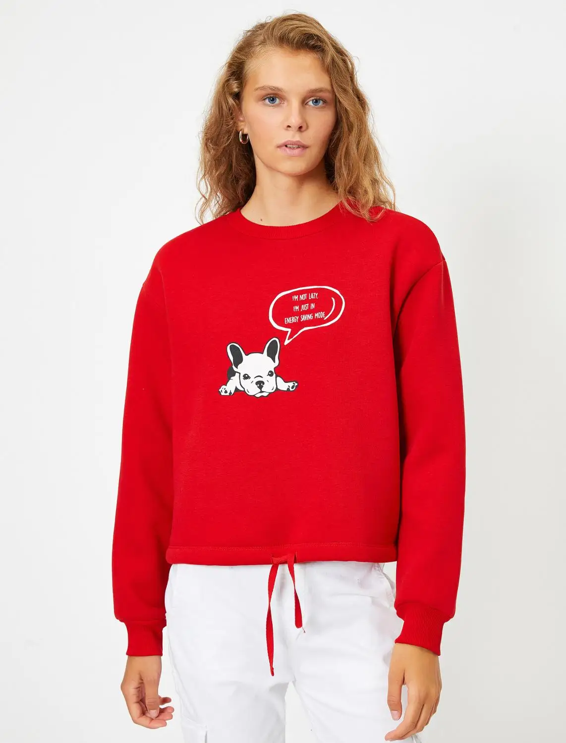 Crew NeckAnimal PrintDrawstring Long Sleeve Women