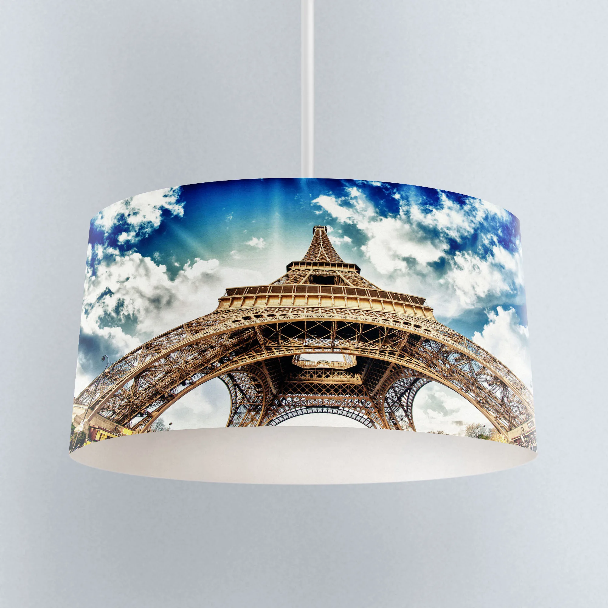 

Еще синее небо, белое облако, Эйфелева башня, цифровая печать, фотолампа, барабан, абажур, напольный светильник люстра из ткани
