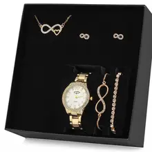 Позолоченный комплект ювелирных изделий с сердечком, ожерелье, серьги, браслет, комбинированный набор