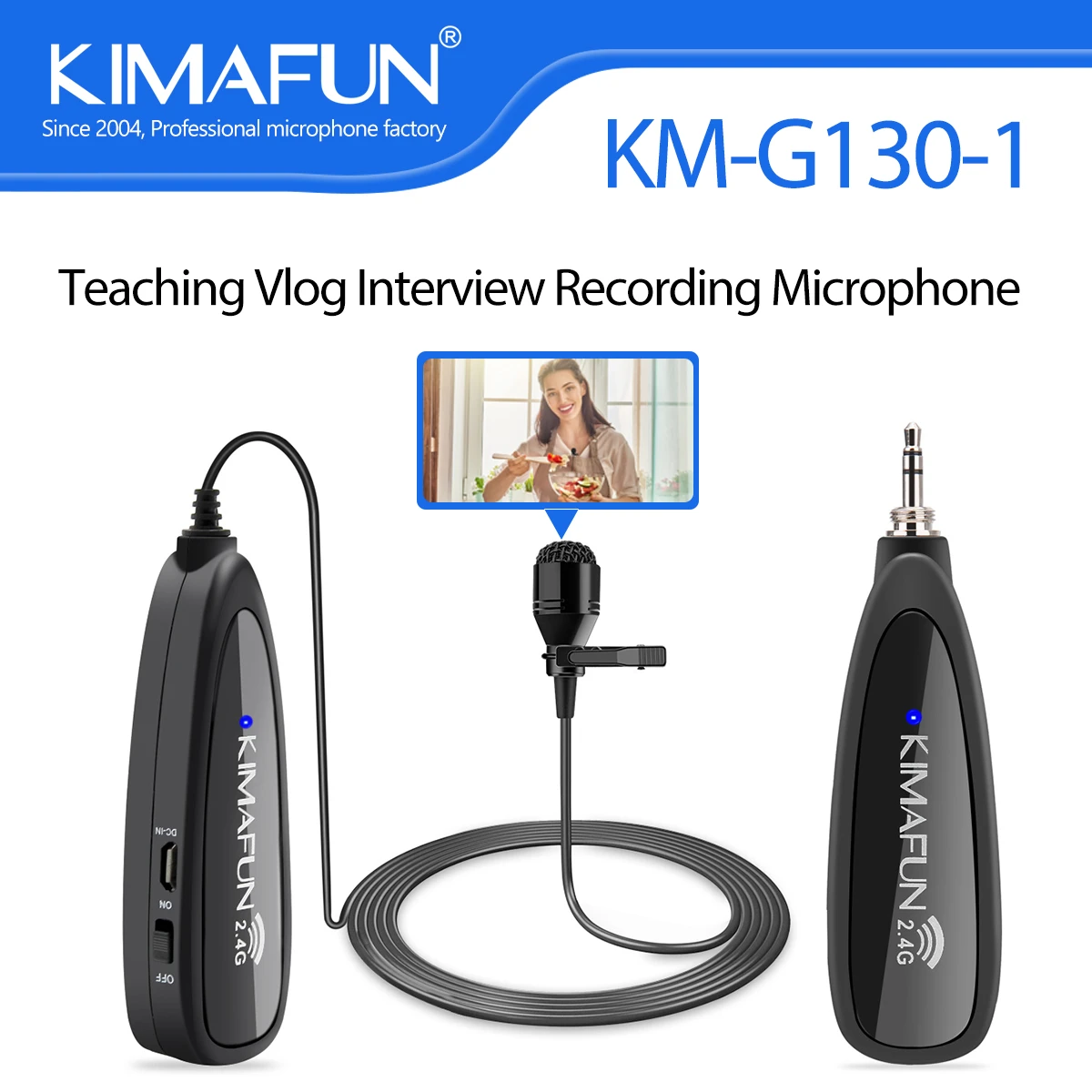 Kimafun Wireless Lavalier Microphone Lapel Collar Mic System For Smartphone Pc, Pa,camera