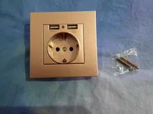 Coswall-Enchufe de pared con puerto USB, toma de corriente de 16A tipo europeo dual, para carga de 5V y 2.1A, con indicador LED, panel gris, negro, blanco o dorado