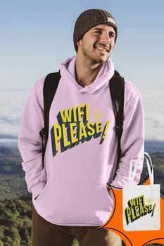 

Angemiel Wear WIFI Please Pink Male Hooded Sweatshirt Bags Kombin