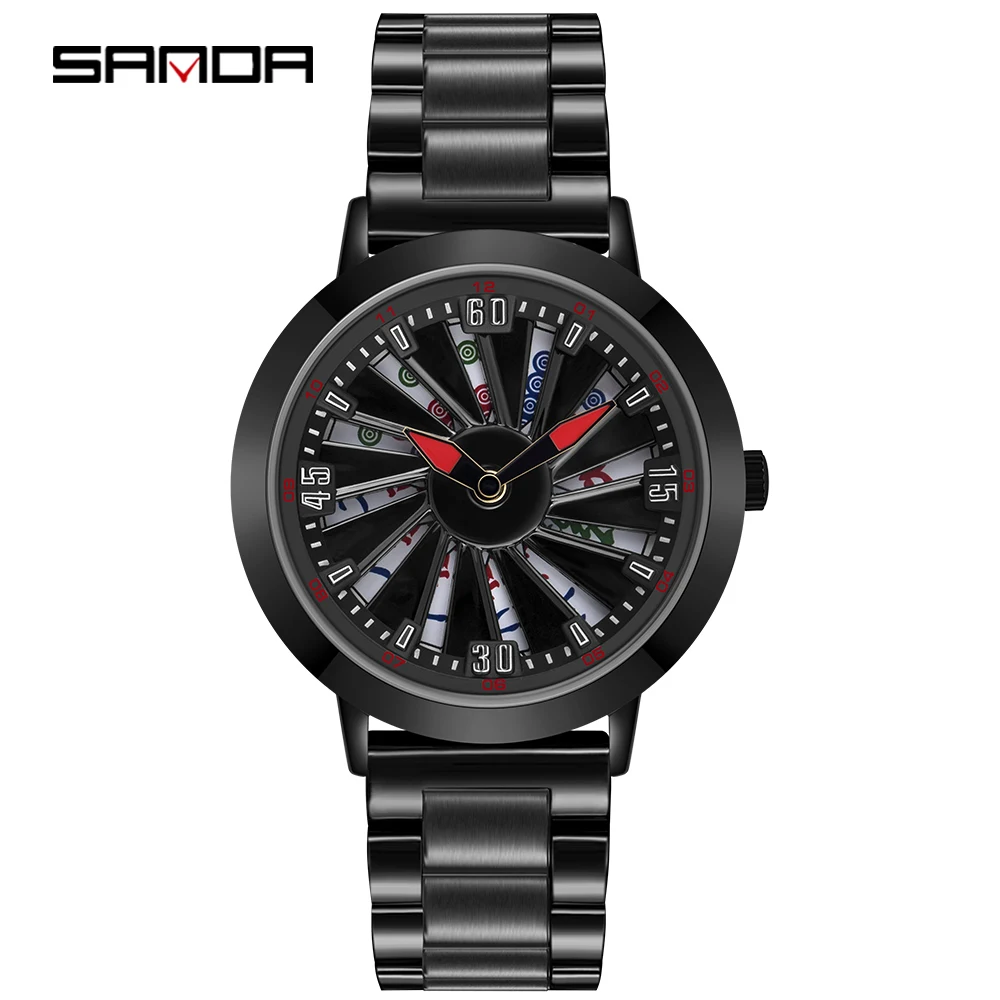 

SANDA New Waterproof Watch Can Operate Mahjong Hollow Large Dial Quartz Watches Fashion Personality Creative Concept Men's Watch