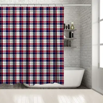 

Tartan Plaid Pattern Scottish Style Fabric Design Traditional Artwork Blue White Red Shower Curtain