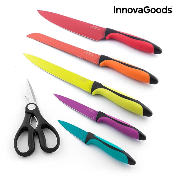 InnovaGoods Swiss · Q модный набор ножей и ножниц с керамическим покрытием(6 шт