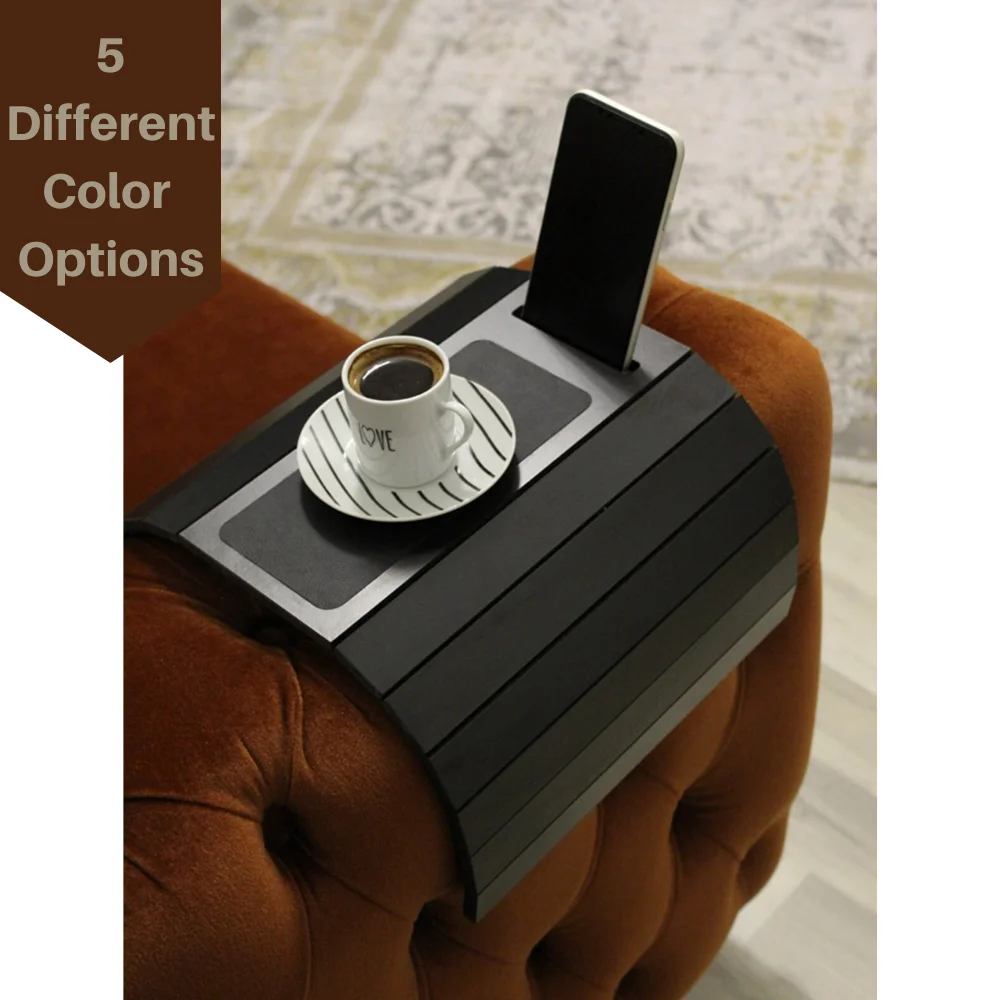 Wooden Side Table With Phone Stand Sofa Tray Mat 50x28 cm Placemat Center Leather Decorative Armrest  Non Slip Folding Design