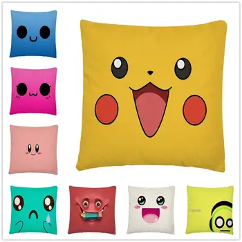 

Cute Face Smiley Face Expression Cartoon Linen Cushion Cover Pillow Case for Home Sofa Car Decor Pillowcase 45X45cm