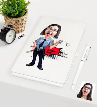

Personalized Women 'S Polis Caricature Of White Notebook Pen set