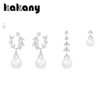 

KAKANY New Ladies Fashion Sale Laurel Freshwater Leaf Pearl Tassel Earrings with Zircon Square Asymmetric Chain Earrings