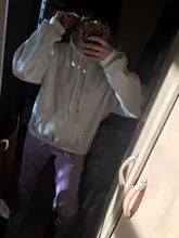 Loose Pullover Hoodies Long-Sleeve Harajuku Blue Green Women Tops Solid Casual Velvet