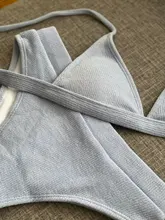 S-XL-Bikini de cintura alta para mujer, traje de baño femenino de tela especial, conjunto de Bikini de dos piezas acanalado, ropa de baño V2328