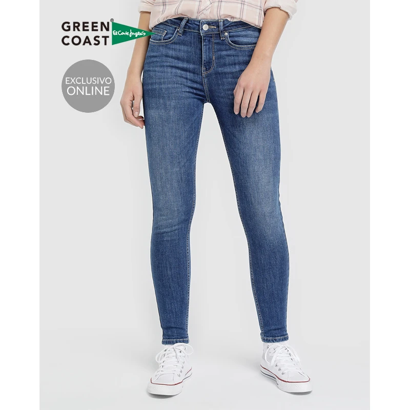 Green Coast Solo Talla Vaquero Slim Básico de Mujer Corte Pitillos Estampado Liso Cierre