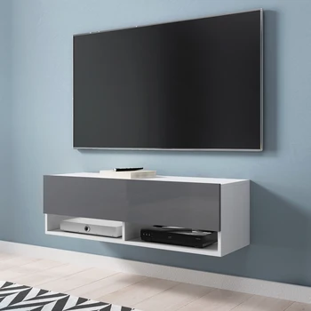 

Selsey WANDER - Modern TV lowdoard / TV cabinet (100 cm / White matt and grey gloss fronts, without LED)