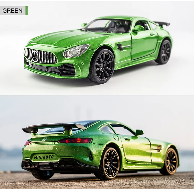 KIDAMI 1:32 Ben AMG GT Diecast Car Model High Simulation Pull Back Sound and Light Model Toy Car For Children's Birthday Gifts - Цвет: Green-No box