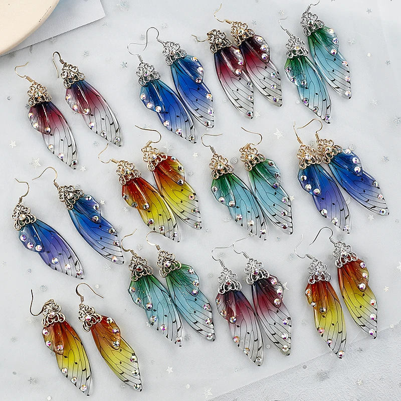 Butterfly Wing Drop Earrings Rhinestone Jewelry