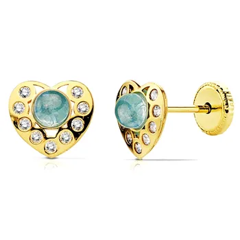 

Earrings 18k gold heart aquamarine and zircons [AB2956]
