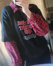 Fleece Sweatshirt Hoodies Pullover Plaid Women's Letter Patchwork Print Thicken Winter