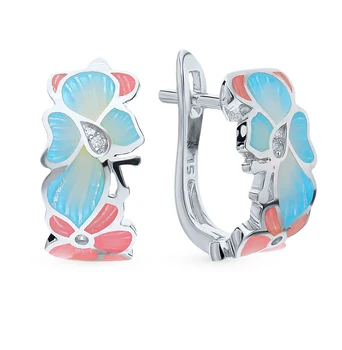 

Silver earrings with cubic zirconia and enamel sunlight sample 925