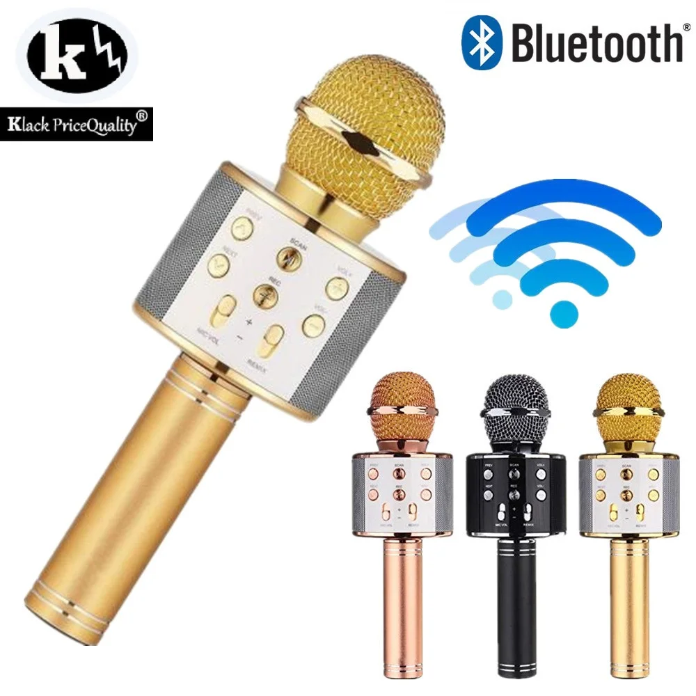 Micrófono karaoke Bluetooth Inalambrico Compatible con iOs y Android, FM Radio Cantar Grabar USB Micro SD Colores