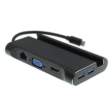 Многофункциональная док-станция Type-C 7 в 1 адаптер HDTV+VGA+LAN+USB 3.0+PD(Черный