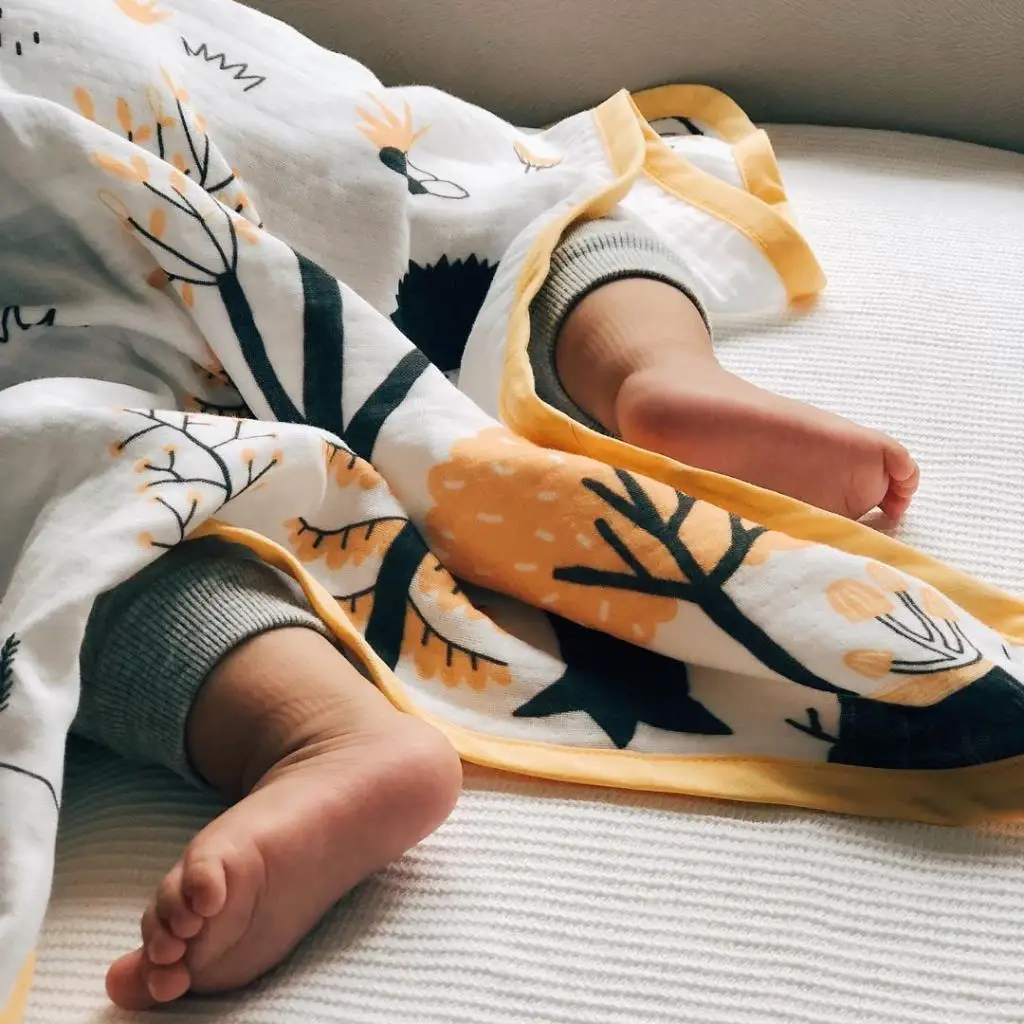 

Minimuu Organic Muslin Baby Blanket, Yellow Forest Pattern, 80x100cm, Soft, Cotton