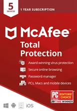 Mcafee-proteção totale 1 à 5 appareils múltiplos, 1 an, 2021 à 12