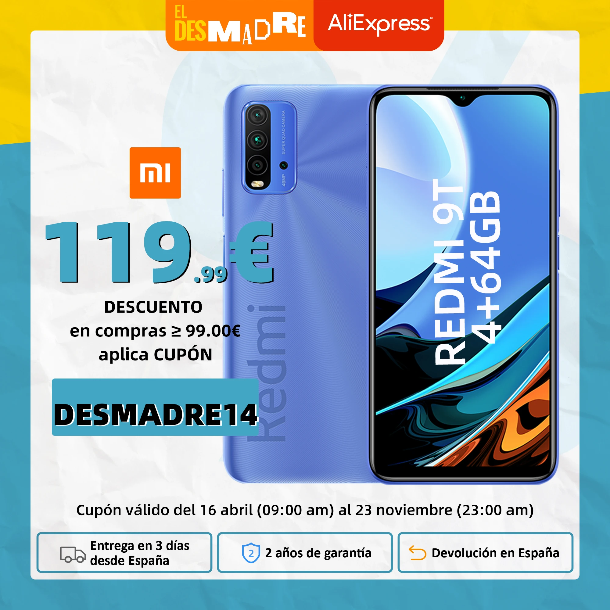 [Versión Garantía Española Oficial] Xiaomi Redmi 9T Con NFC Smartphone 4GB 64GB / 128GB ROM Snapdragon 662 48MP cámara trasera