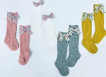 Calcetines con lazo Floral para niñas pequeñas, medias largas de algodón suave hasta la rodilla para bebés, Estilo Princesa a rayas para niños de 0 a 5 años