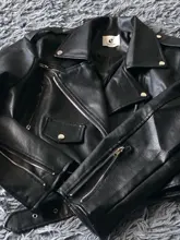 Jacket Short Winter Coat Faux-Leather Mozuleva Black Women Retro PU Turn-Down-Neck Loose