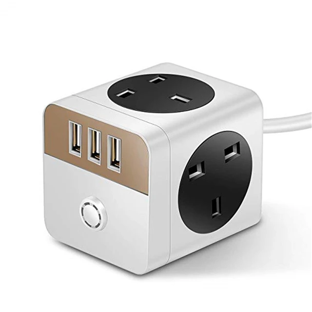 4 WAY GANG 2M EXTENSION LEAD UK CABLE SOCKET USB POWER WIRE SURGE PROTECTED PLUG