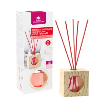

CRYSTAL CLEAR. MIKADO air freshener. Wooden cube with rattan rods. 0% alcohol over 4 weeks duration. 30ml.